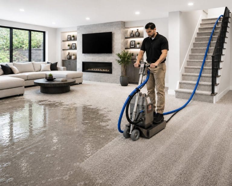 Professional water extraction service in a contemporary living room.