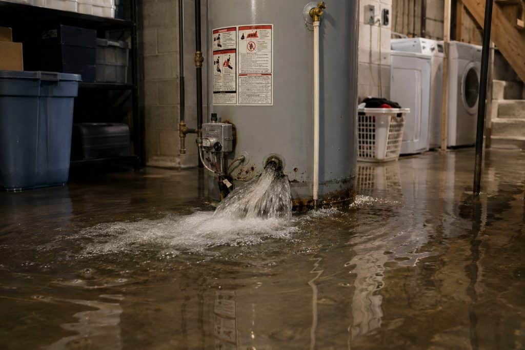 Water extraction pump removing water from flooded basement.