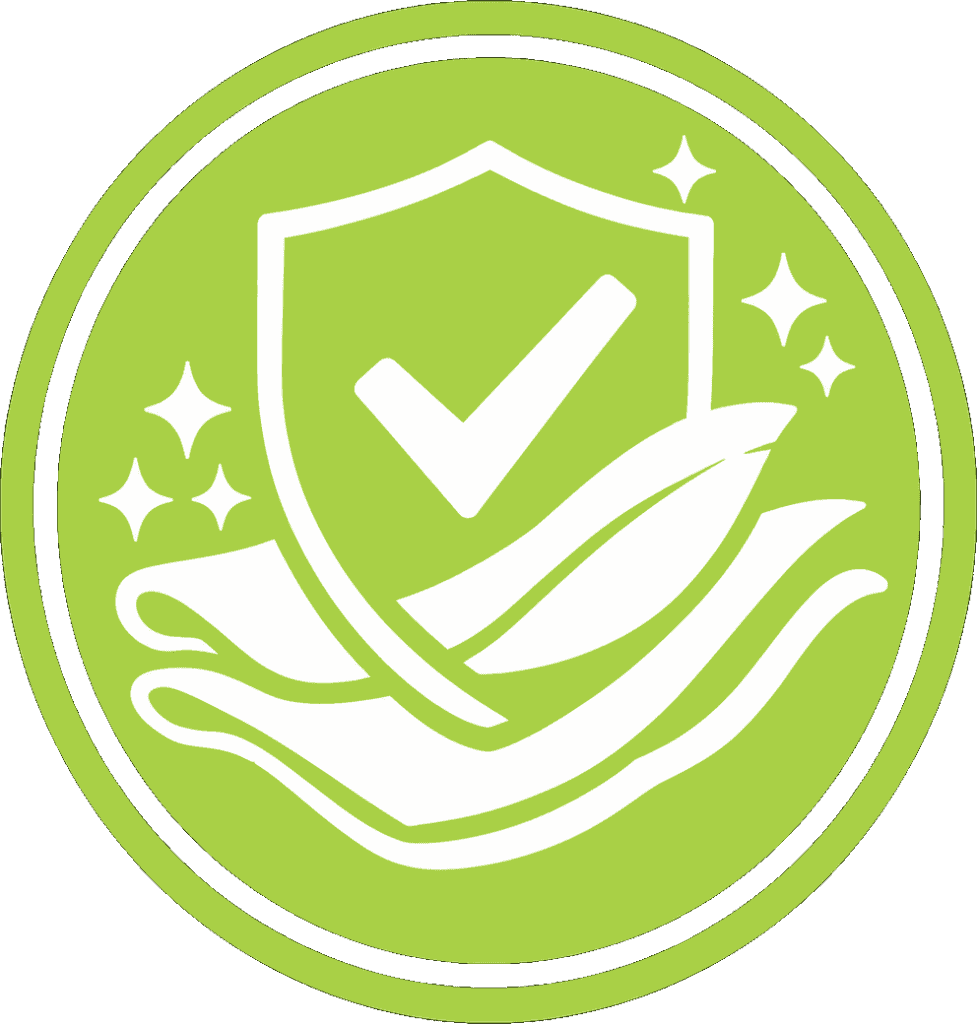 Upholstery cleaning icon with shield and checkmark for protection.