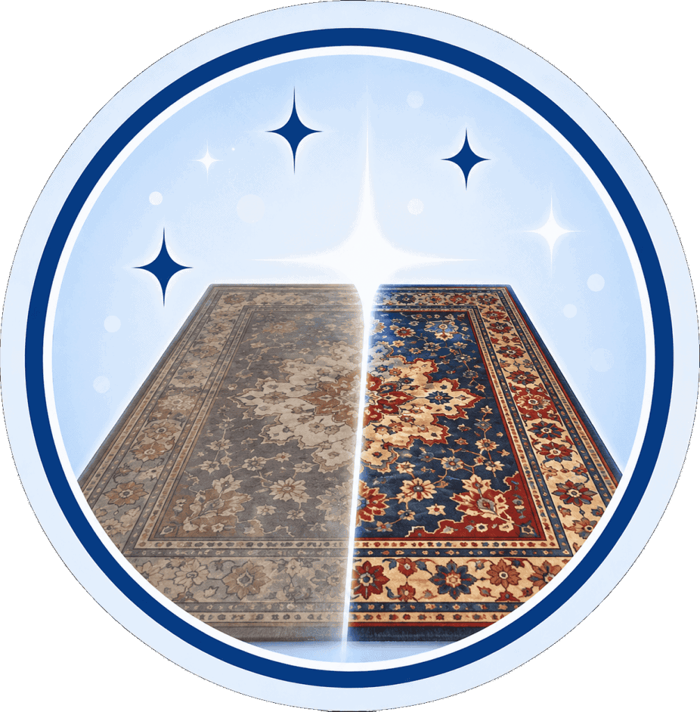 Before and after area rug cleaning by Carpet Rescue Pro.