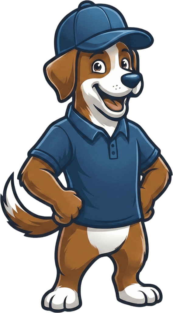 Friendly dog mascot in uniform for Carpet Rescue Pro.