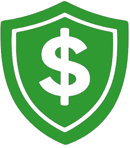 Green shield with dollar sign representing protection and savings for carpet cleaning services.