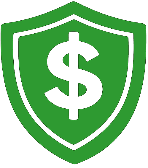 Green shield with dollar sign representing protection and savings for carpet cleaning services.