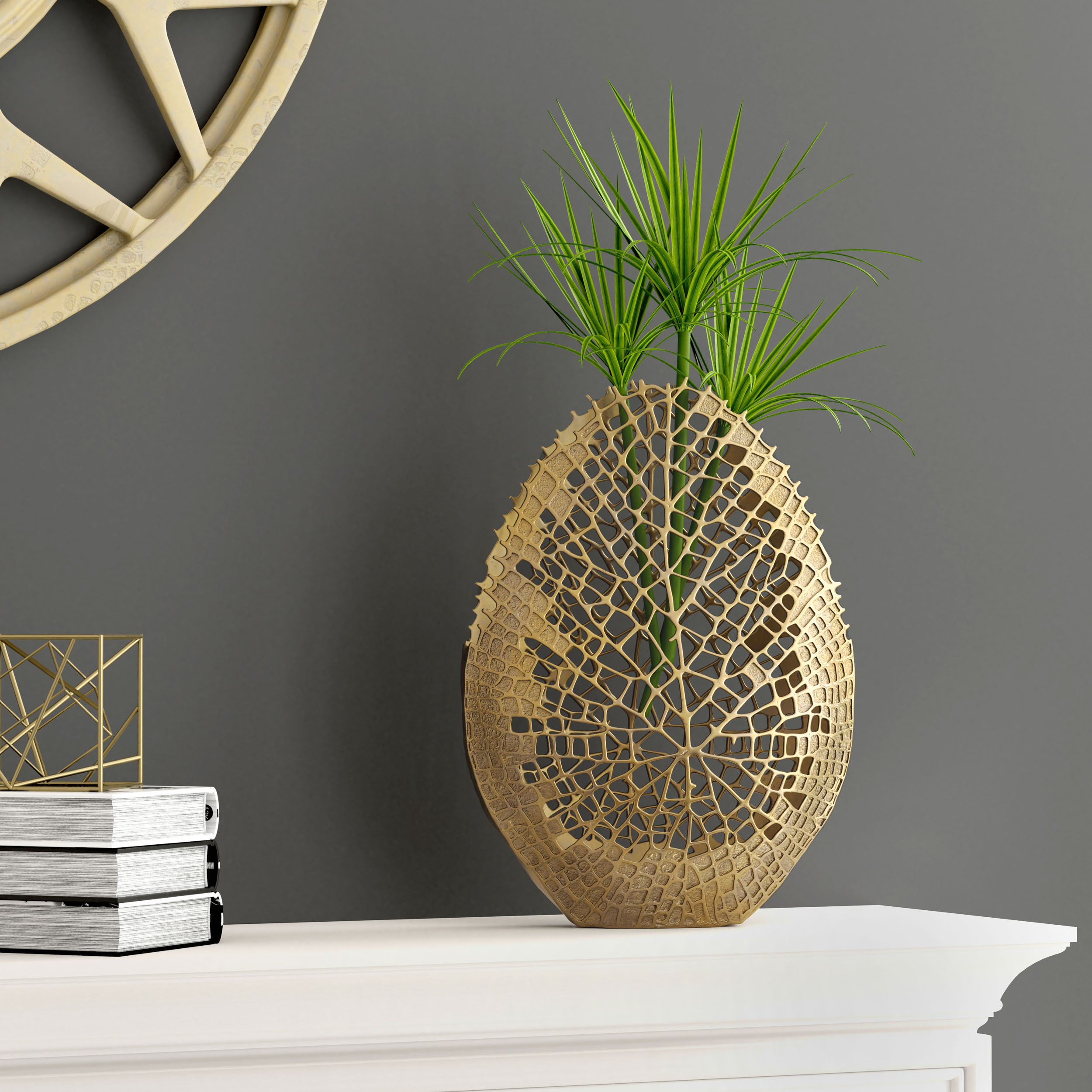 Gold Metal Vase with Web Design