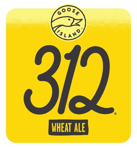 Goose Island 312 Wheat Ale beer label with yellow background and black text.