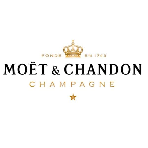 Moët & Chandon champagne logo with crown and gold accents.