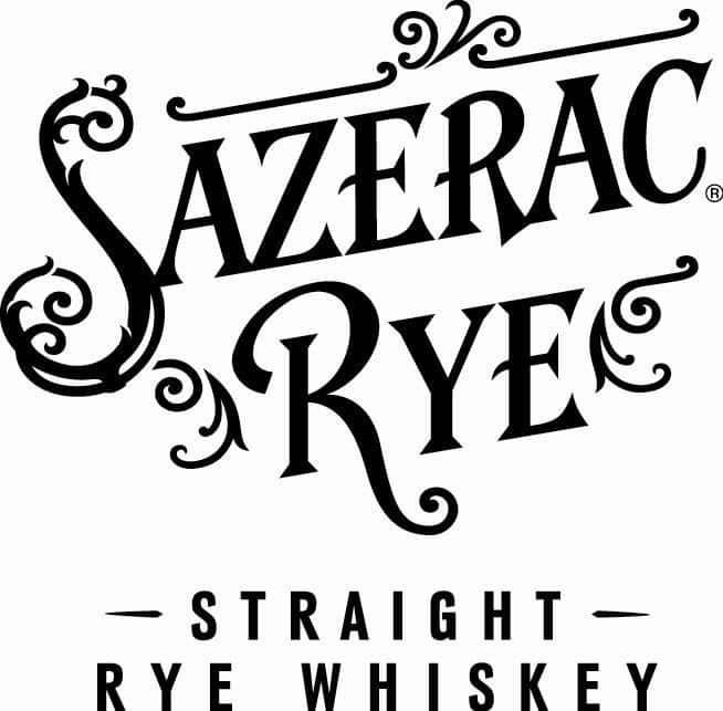 Sazerac Rye Whiskey logo with decorative flourishes and bold text.