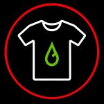 T-shirt with green water droplet icon on black background, outlined in red circle.