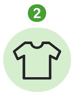 Step 2 icon showing a T-shirt, representing website renaming process.