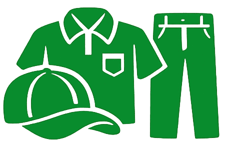 Illustration of website renaming tools including a cap, shirt, and iron on a green background.