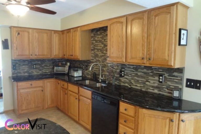 what color granite goes with oak cabinets and black appliances