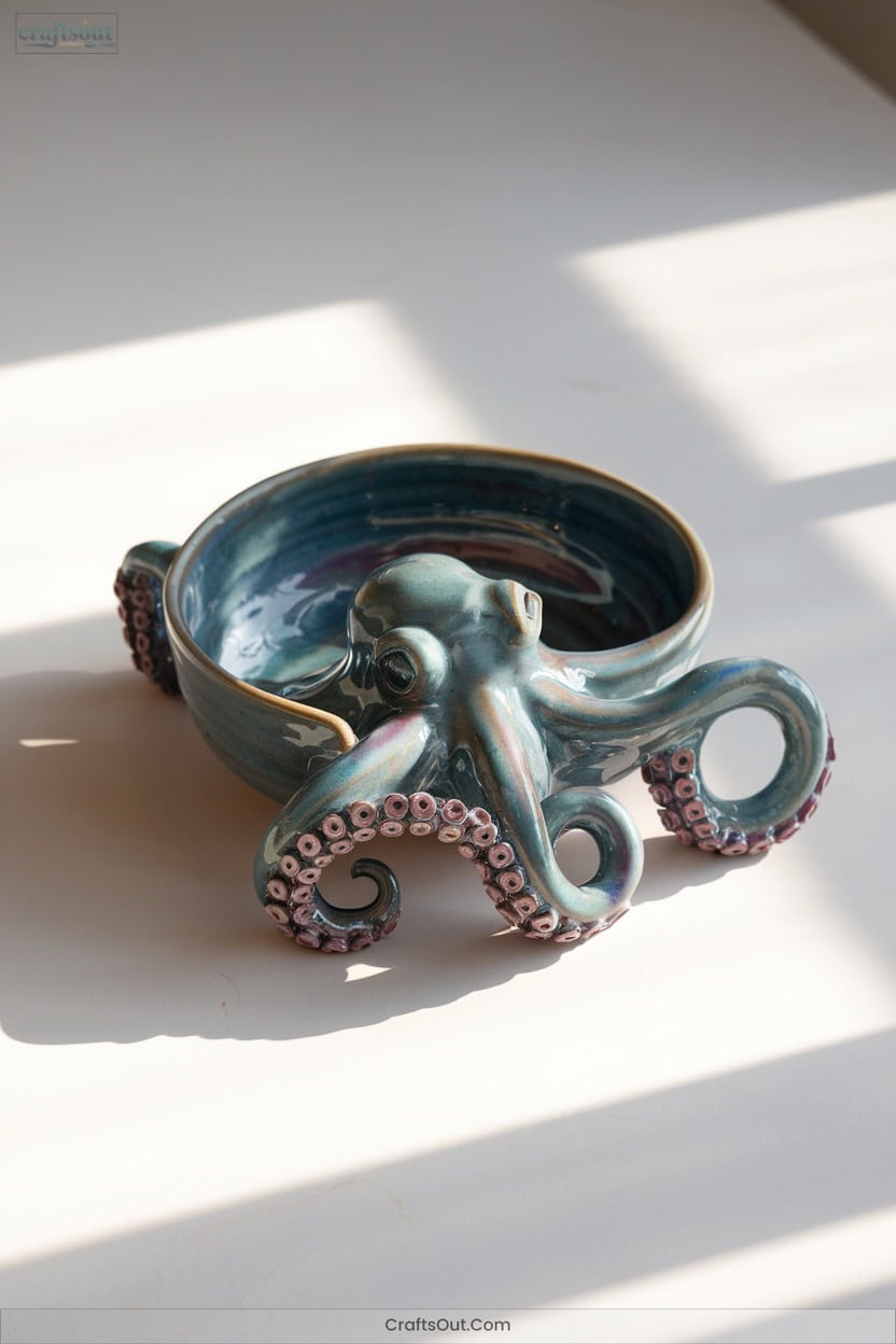 10 Glazed Ceramic Octopus Bowl Or Dish