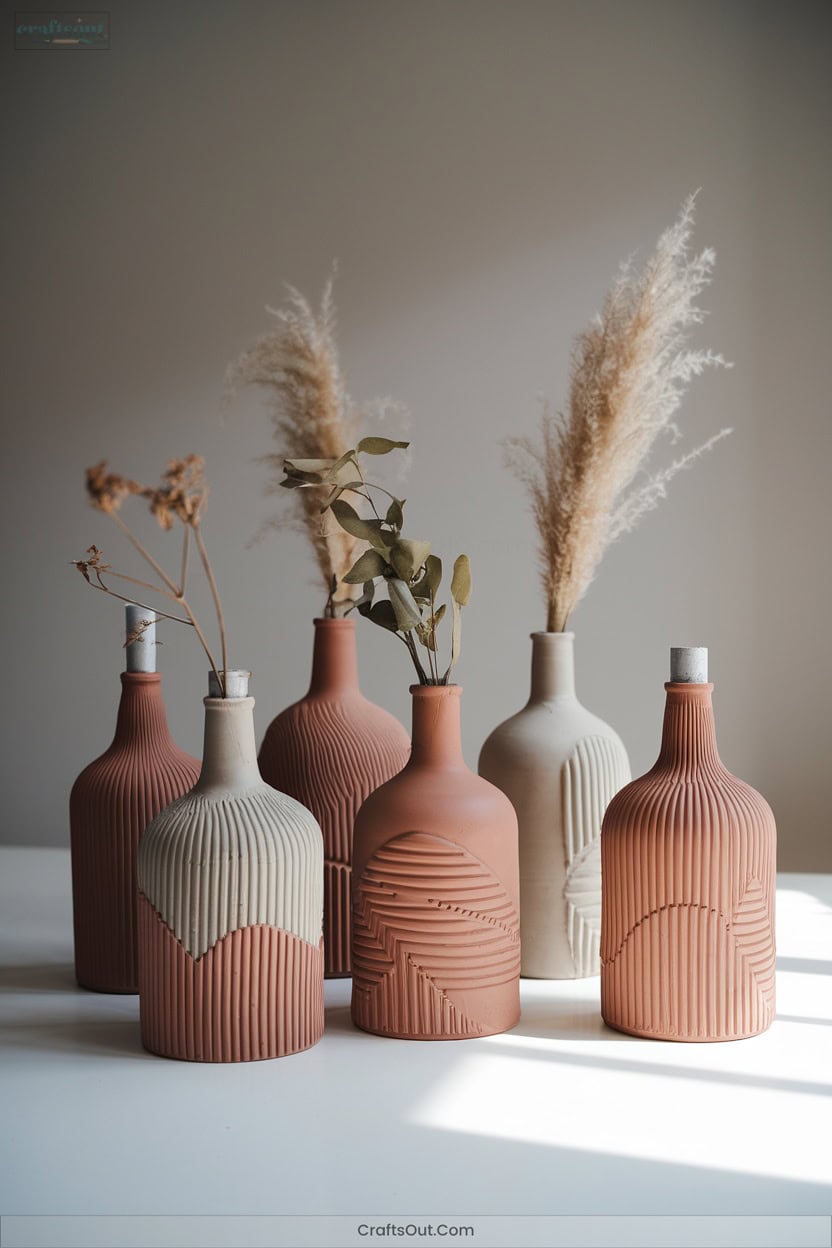 12 Upcycled Bottles Turned Clay Vases