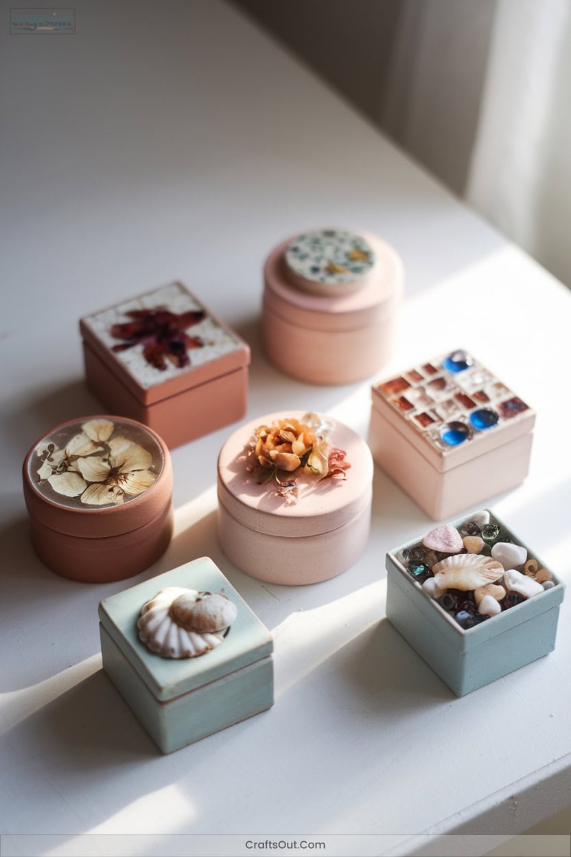 16 Clay Trinket Boxes With Mixed Media Lids