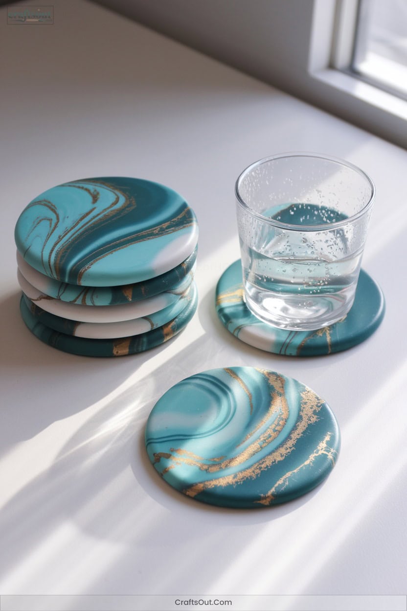 2 Marbled Polymer Clay Coasters