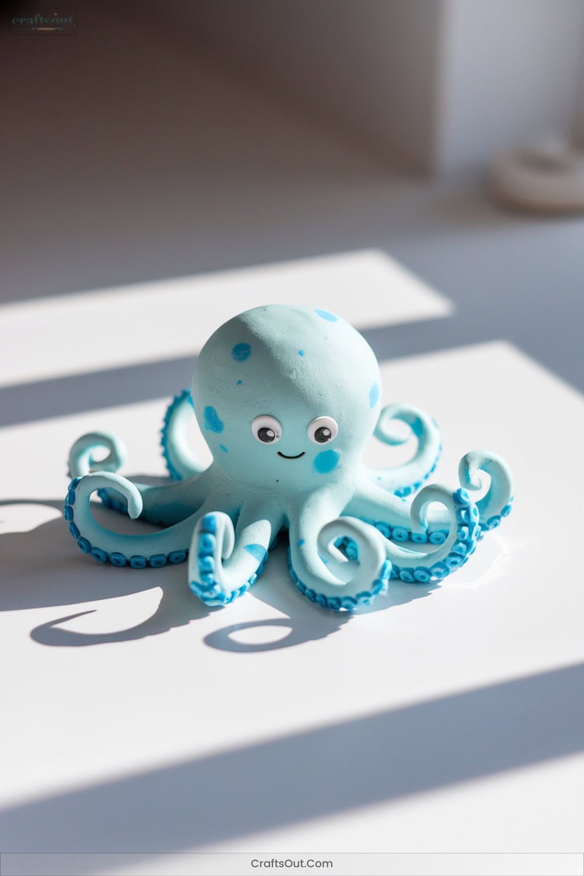 2 Whimsical Air Dry Clay Octopus Magnet