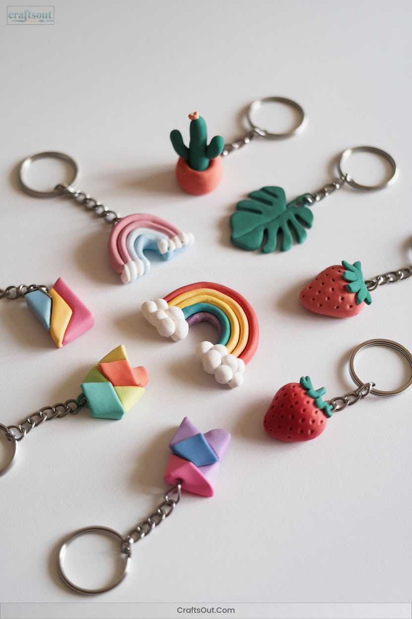 4 Handcrafted Clay Keychains