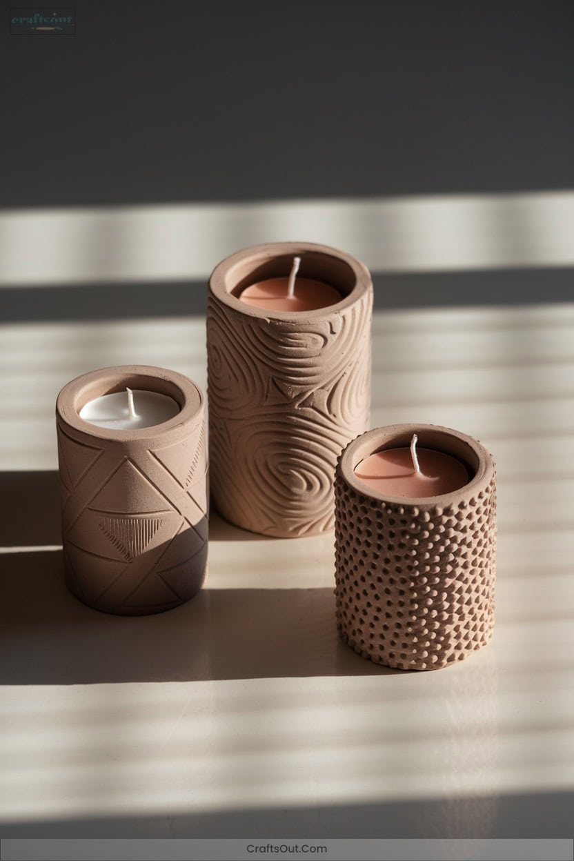 6 Textured Clay Candle Holders