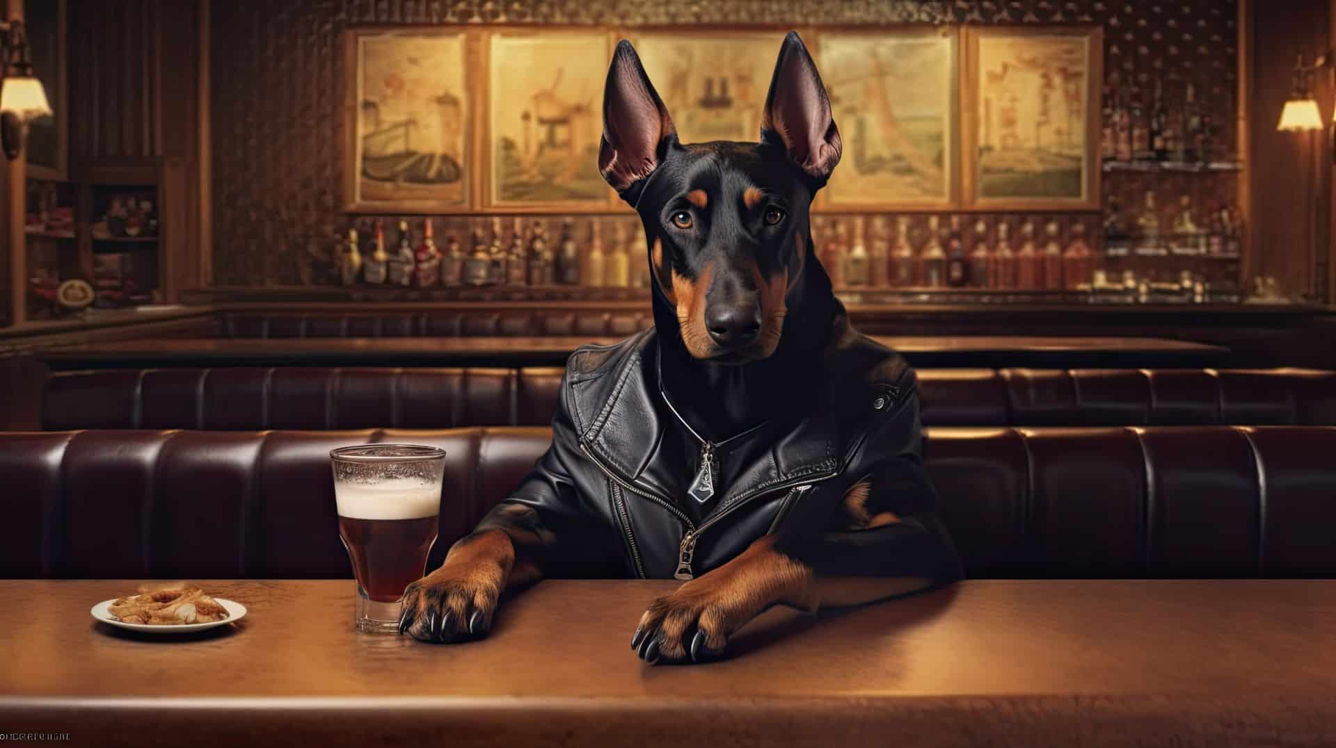 Dobermann at a bar gigapixel art scale 4 00x