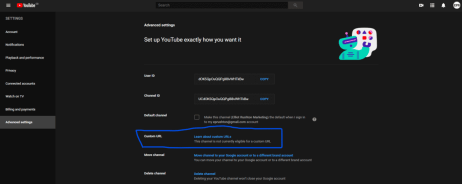 Youtube Custom URL screenshot