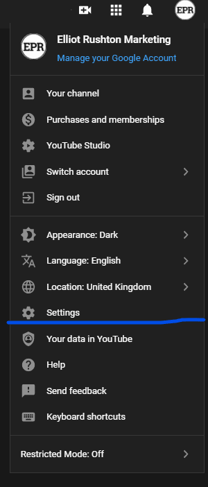 Youtube Settings screenshot