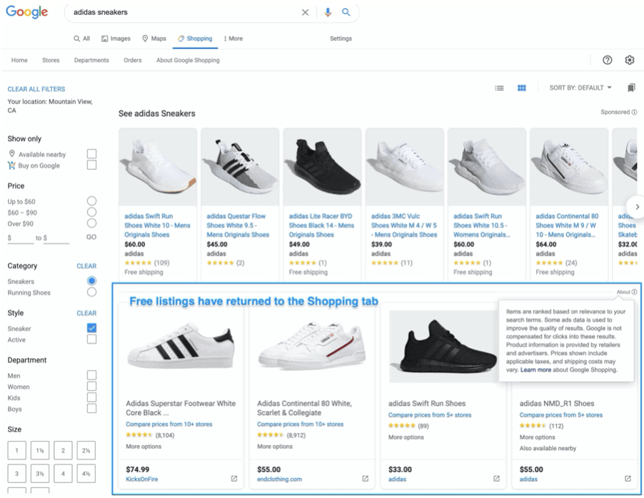 Retailers who submit their product data to the Merchant Centre and enable all surfaces across Google can get free listings on the Shopping tab. 