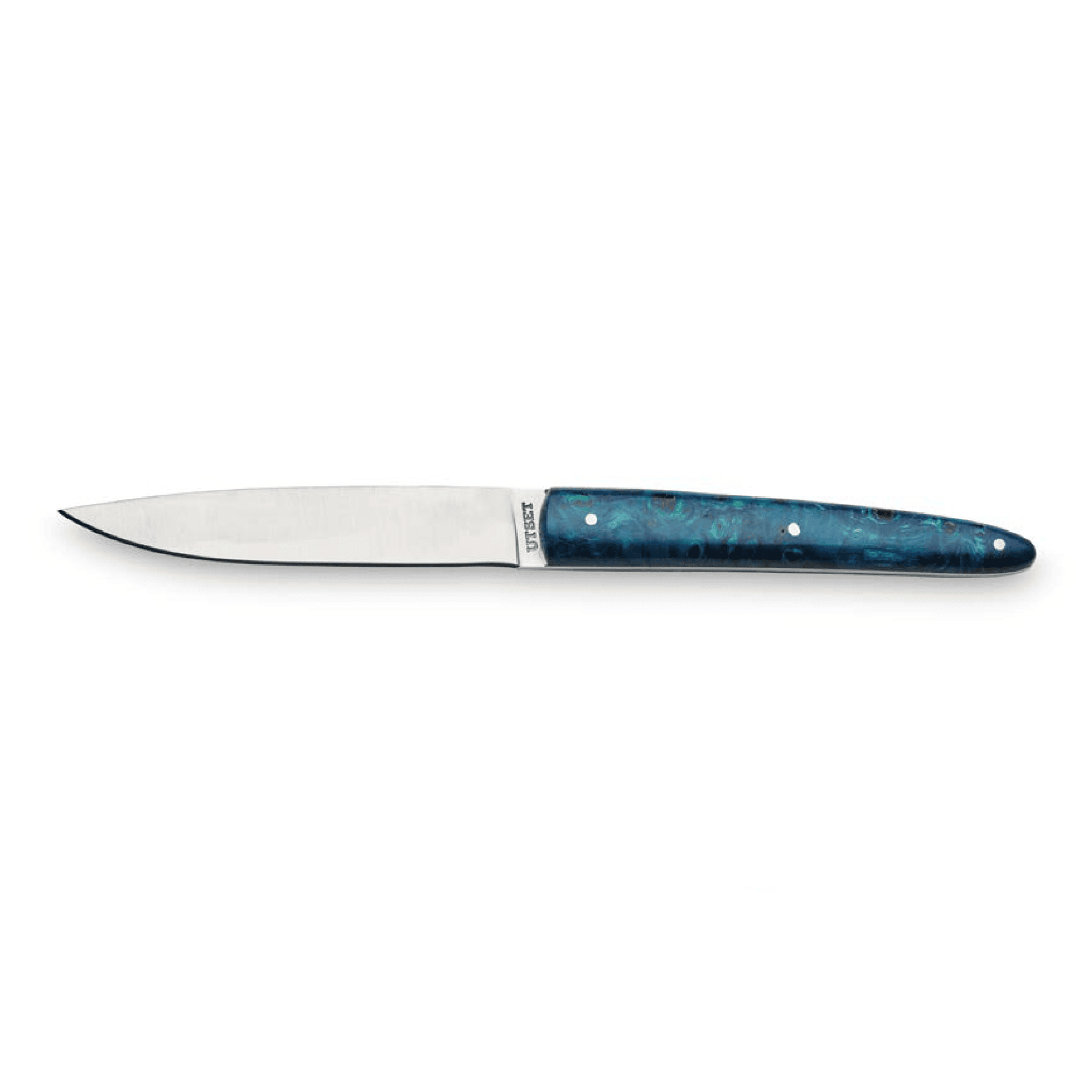 Coltello bistecca utset fatto a mano lama liscia e manico legno azzurro trattato