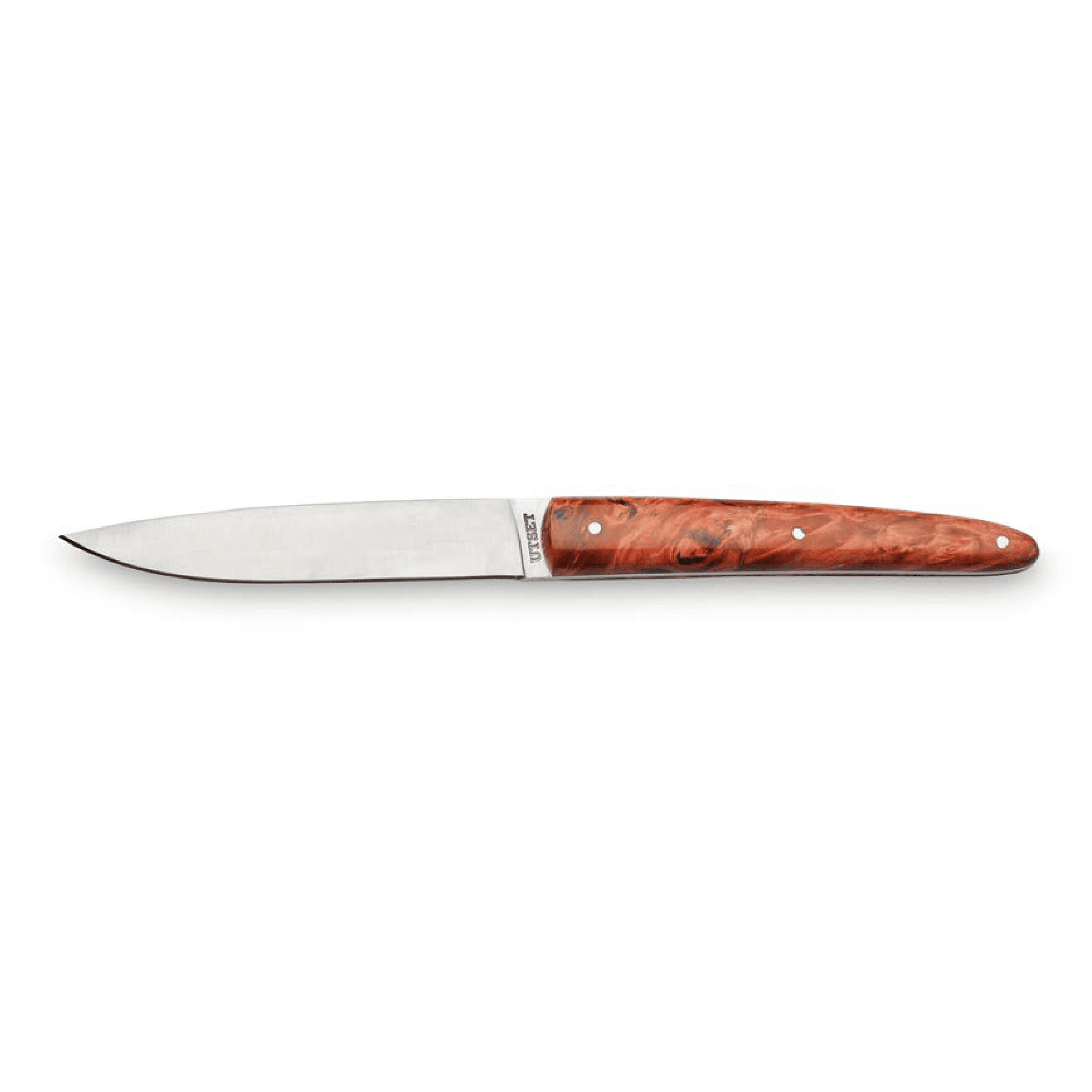 Coltello bistecca utset fatto a mano lama liscia e manico legno rosso trattato