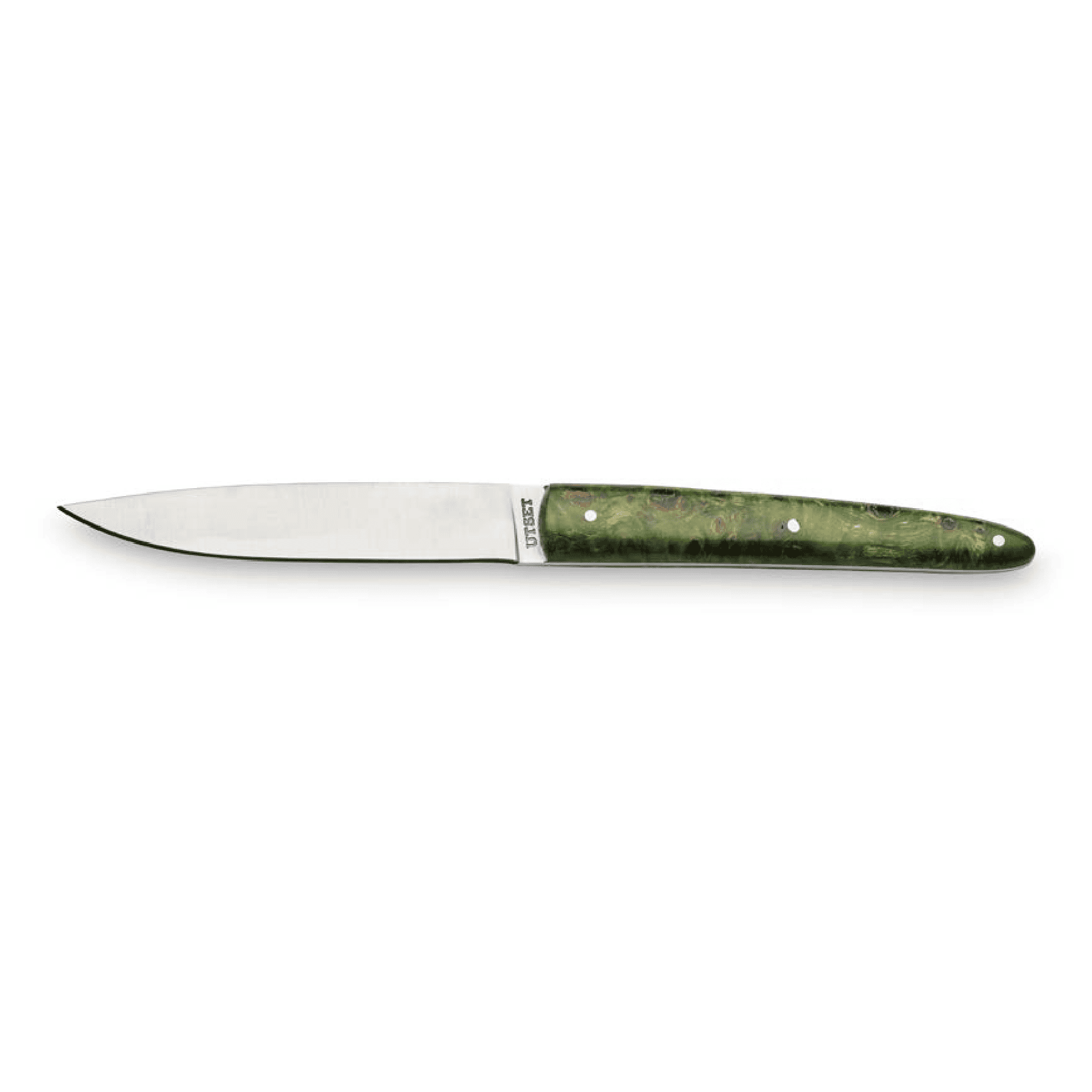 Coltello bistecca utset fatto a mano lama liscia e manico legno verde trattato