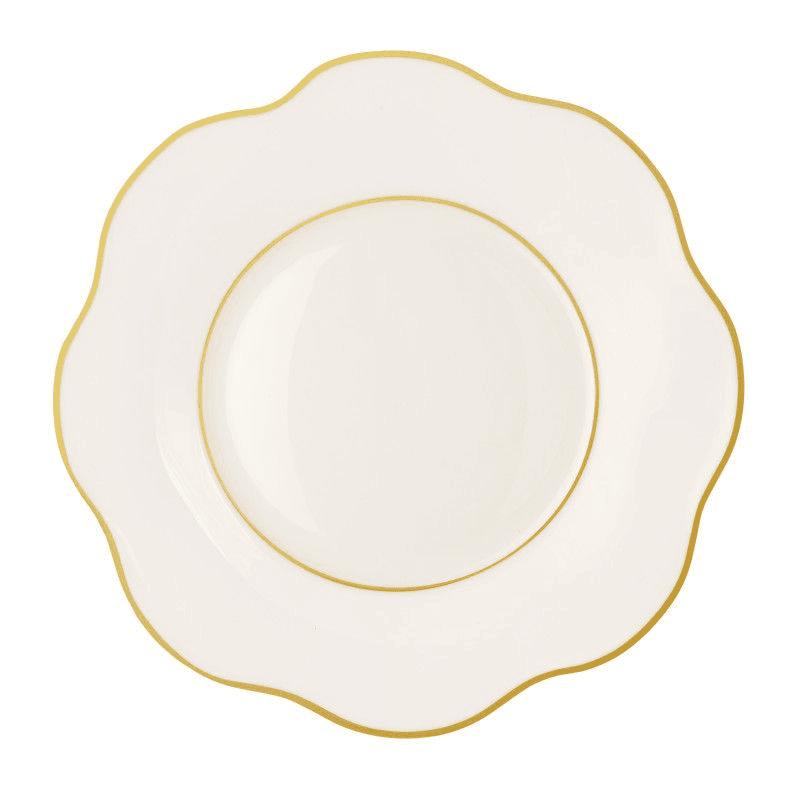 Piatto piano/sottopiatto anemone avorio filo oro cm.32