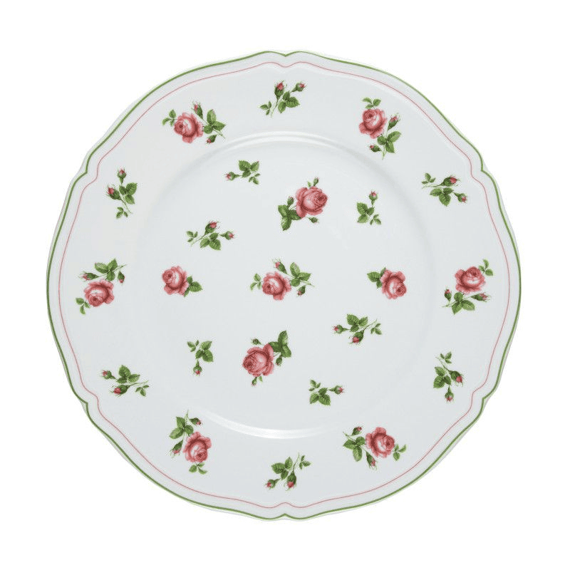 Piatto piano/sottopiatto neos anthiros bianco filo verde e fiori cm.32