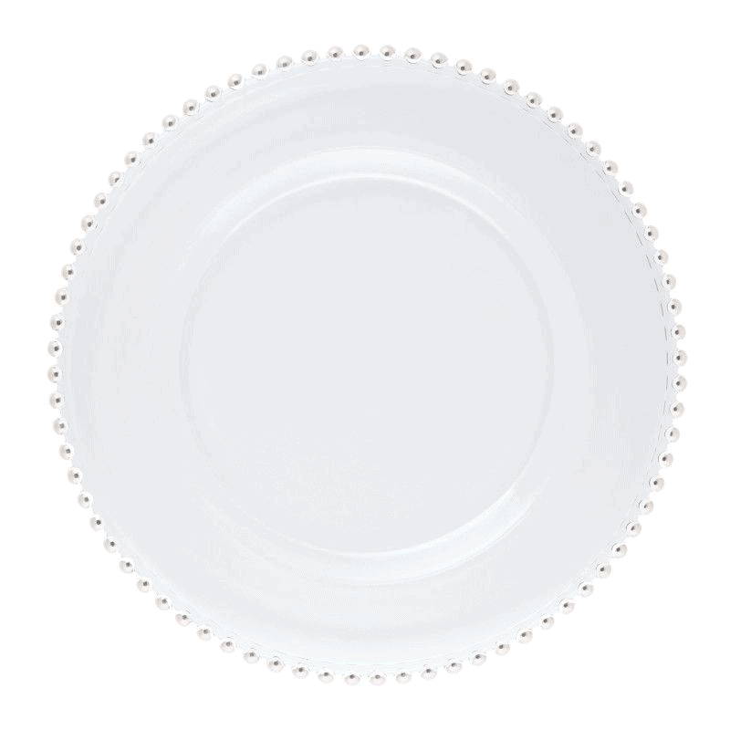Piatto segnaposto/sottopiatto vetro helios perle trasparenti cm.34