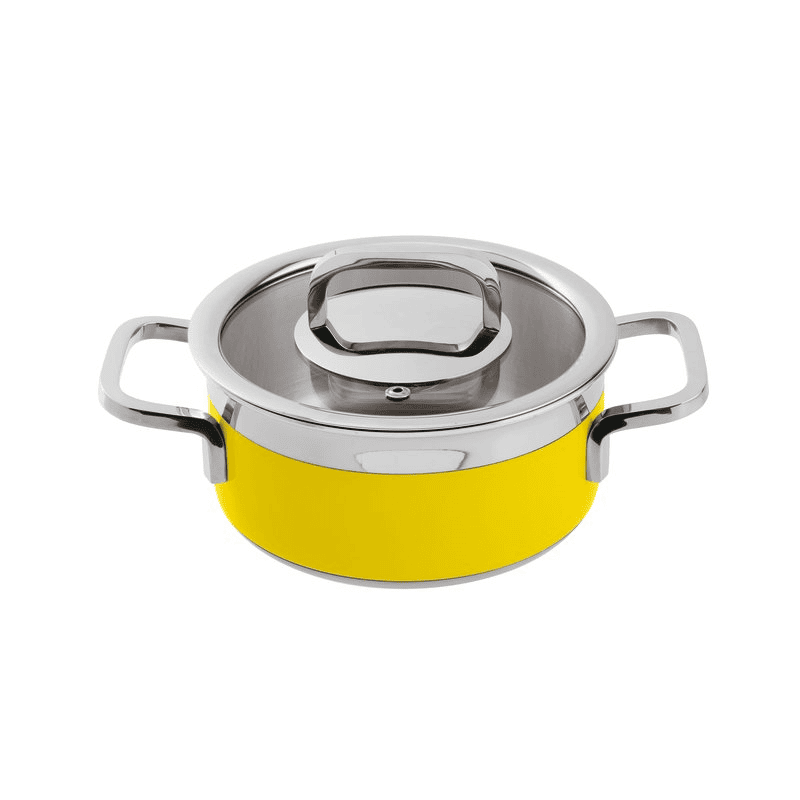 Casseruola con coperchio gialla series 12300 3-ply cm.16