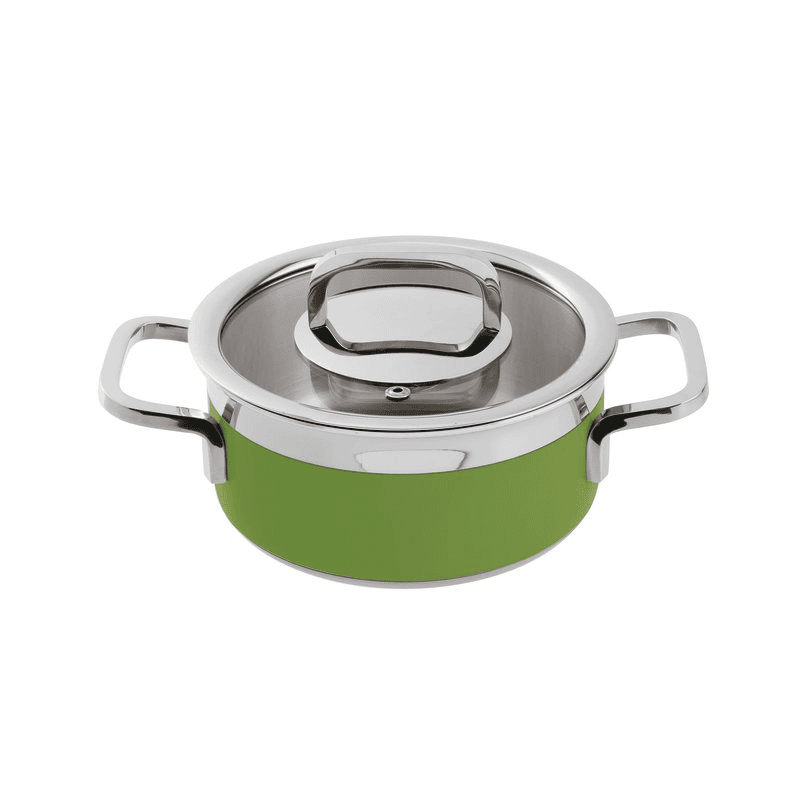Casseruola con coperchio verde series 12300 3-ply cm.16