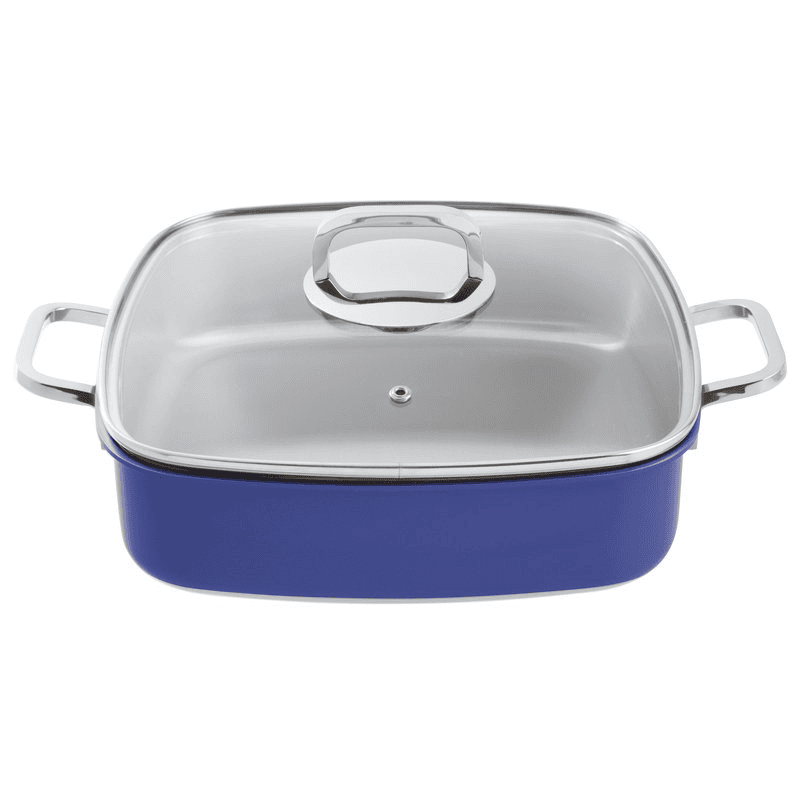 Rostiera carre’ quadrata con coperchio blu series 12300 3-ply cm.27