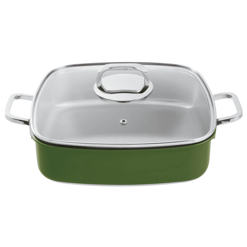 Rostiera carre’ quadrata con coperchio verde series 12300 3-ply cm.27