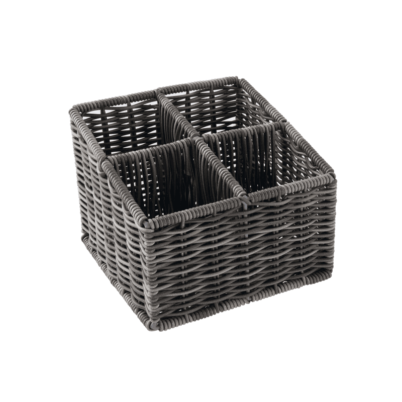 Portacondimenti e posate quattro scomparti obliquo polyrattan cm.18x14h