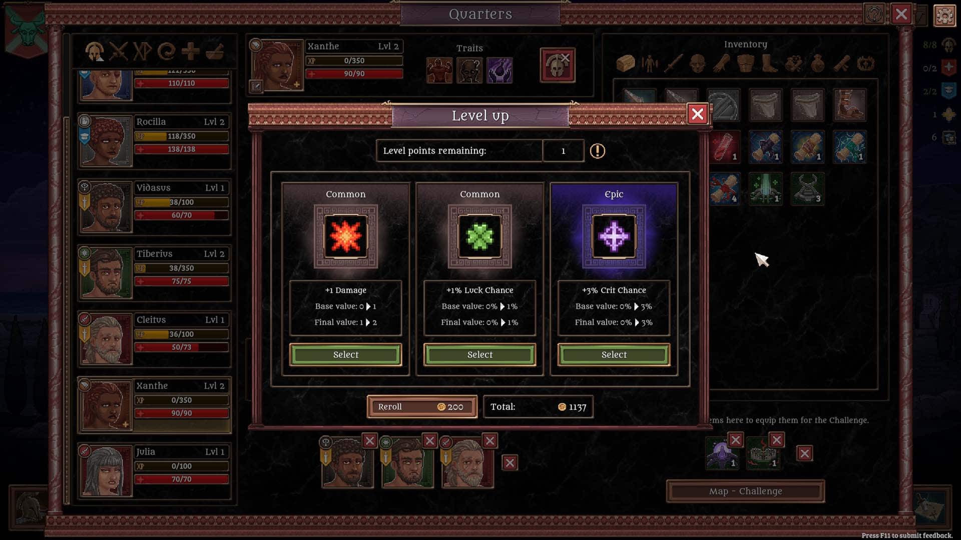 Level up perk selection in Bloodgrounds.