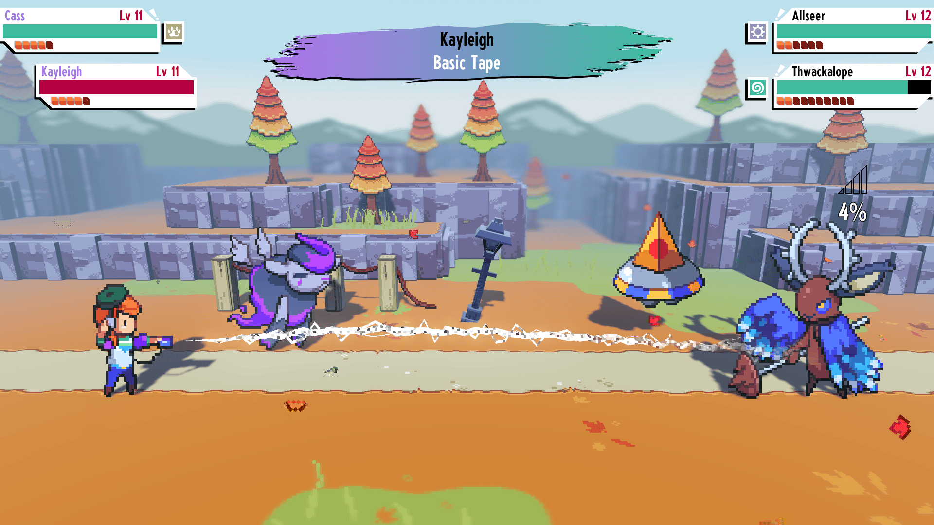 A screenshot of a Cassette Beasts battle.