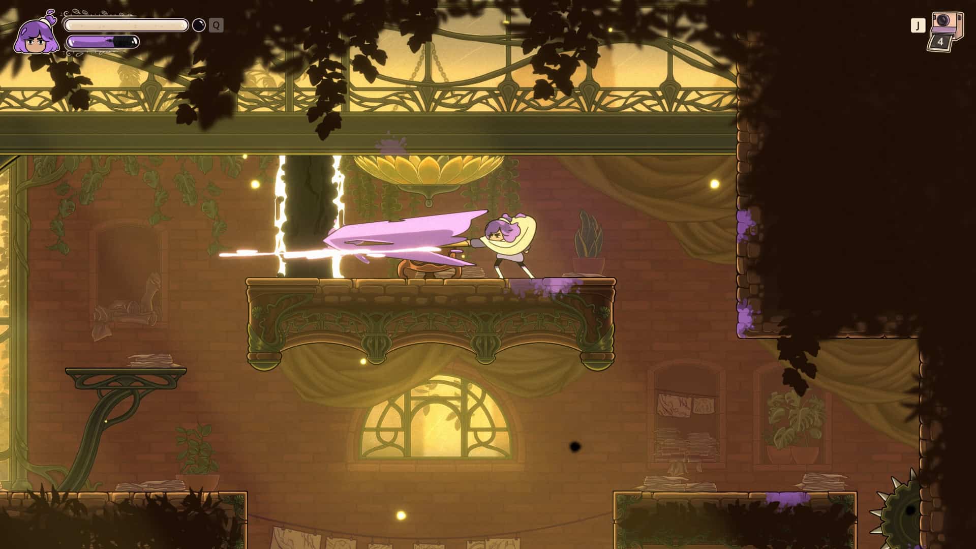 Constance uses her brush to stab at corruption, making it temporarily vanish.