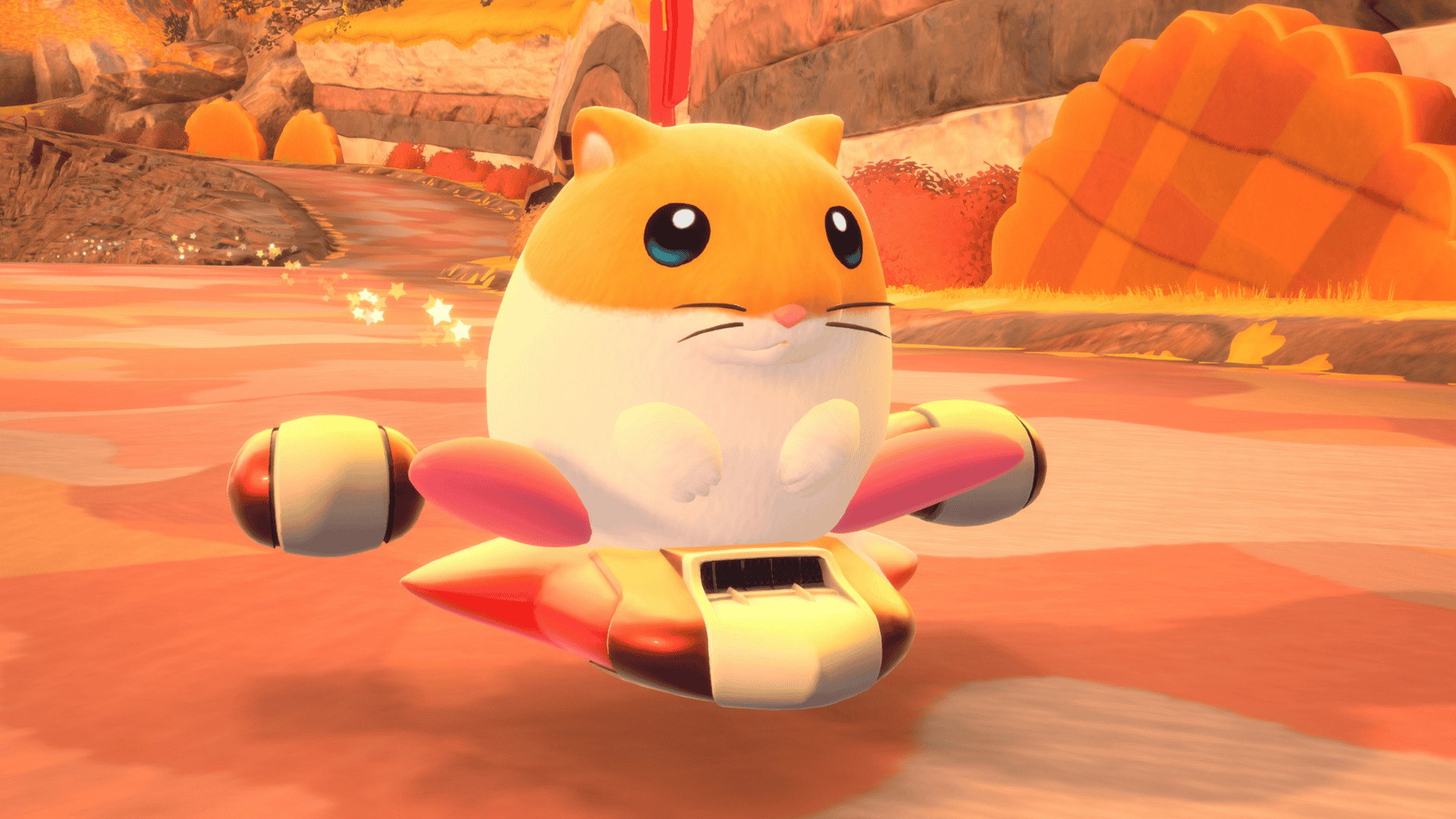 A screenshot of Rick from Kirby Air Riders riding on a track.
