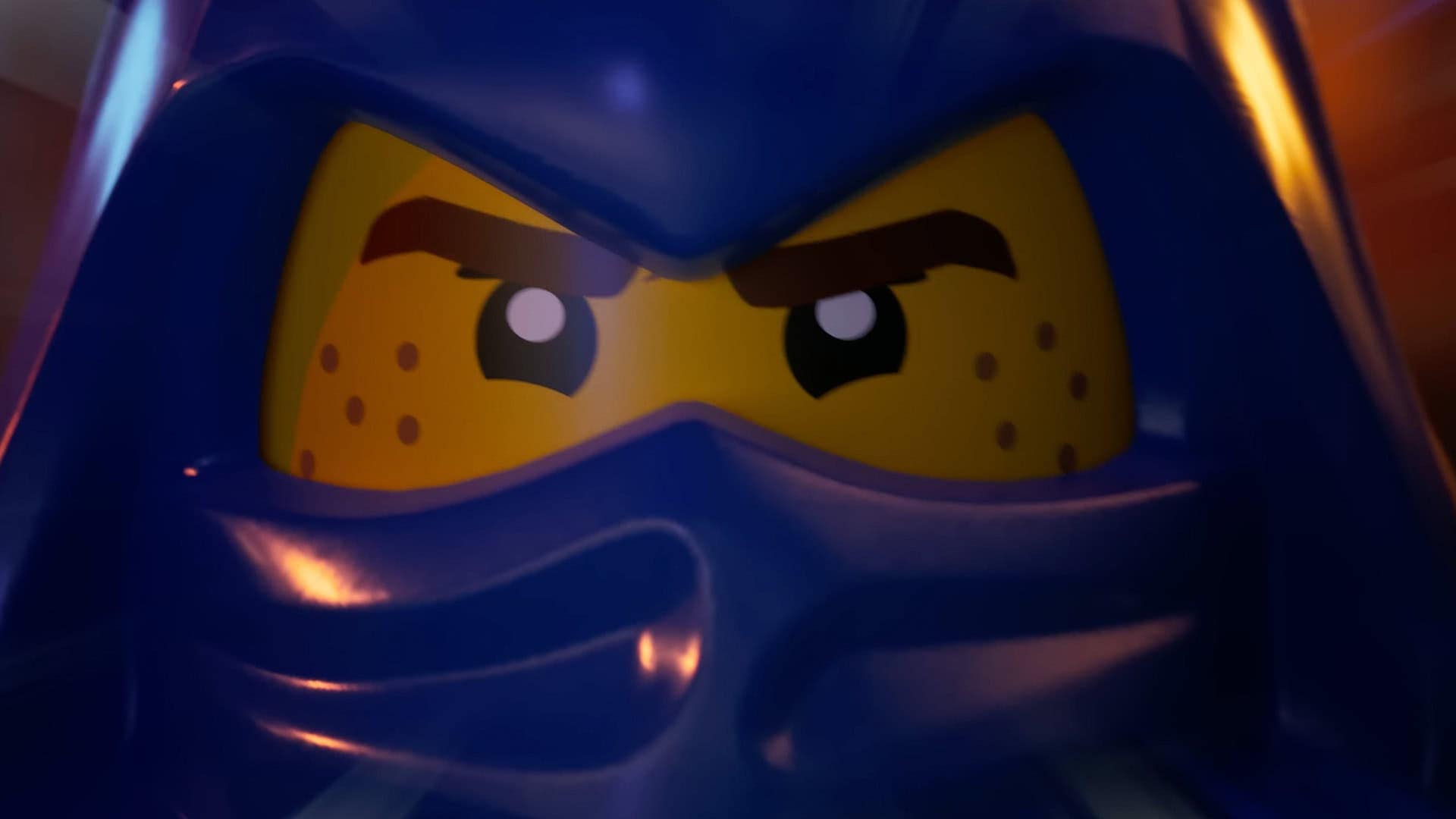 LEGO Ninjago close up shot of Jay's face in Fortnite.