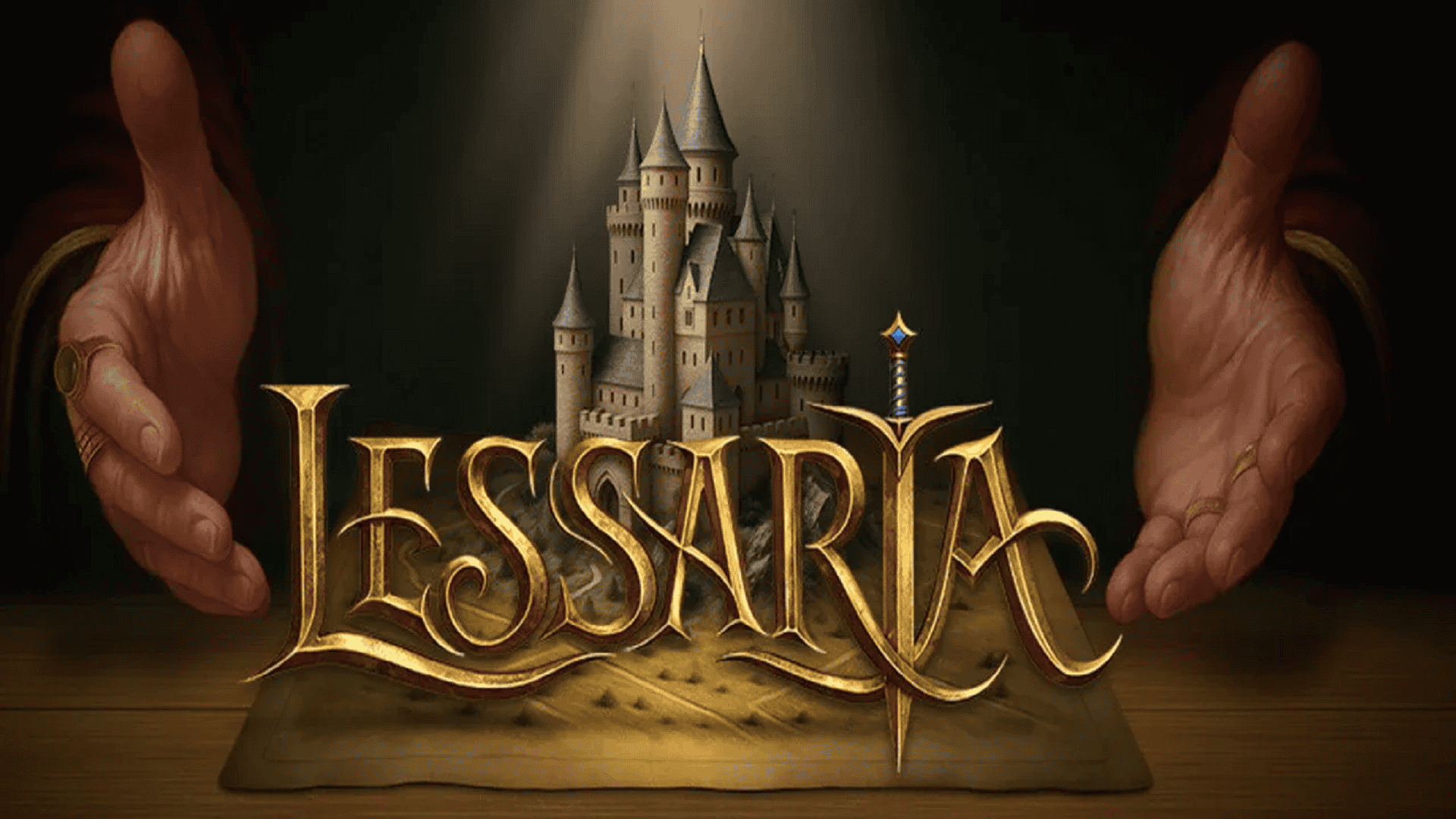 Medieval castle with a sword, symbolizing fantasy adventure game LESSSARIA.