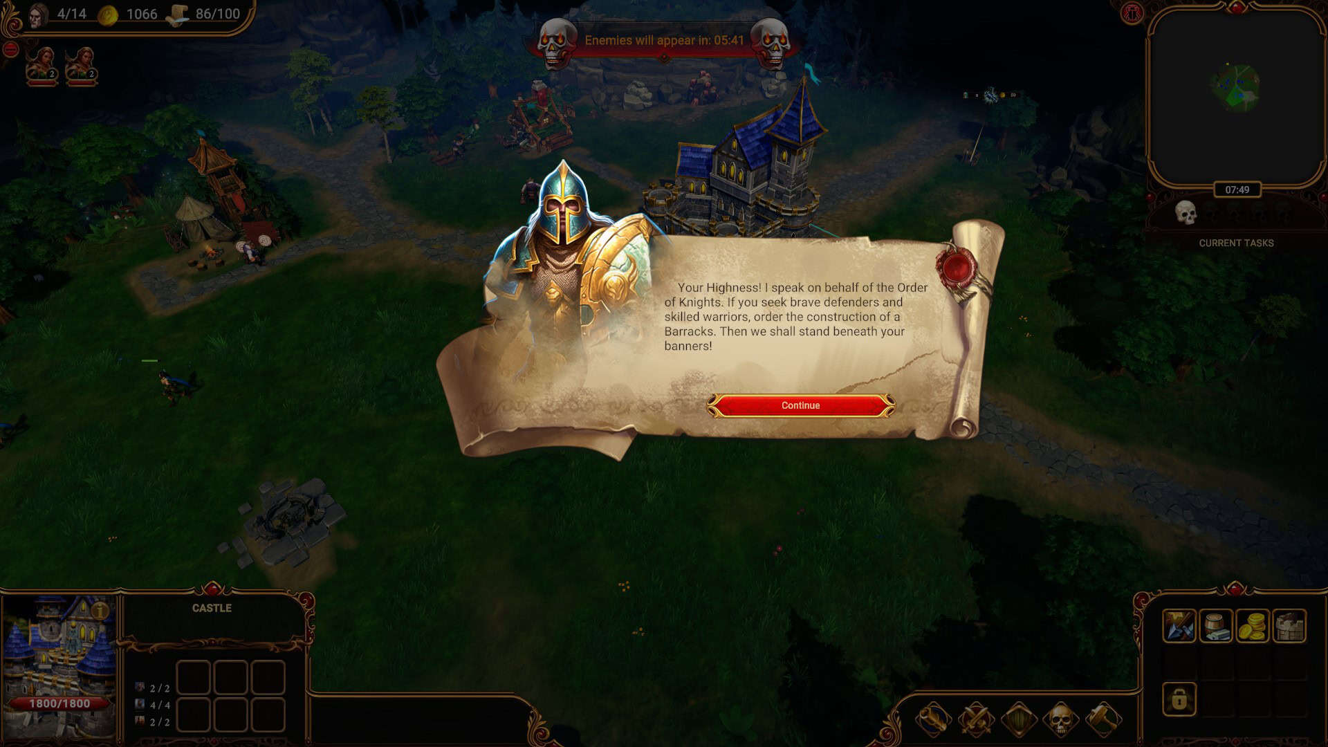 An image of a knight reporting to the player that they are available to serve