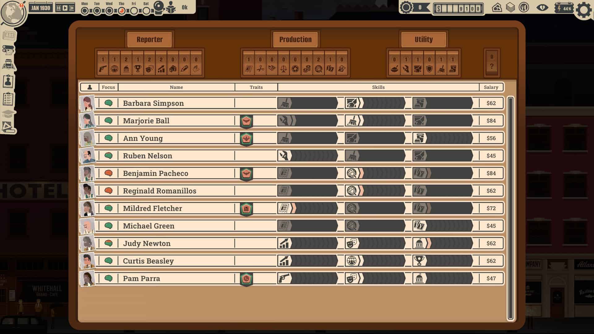 A screenshot of the employee summary page in News Tower.