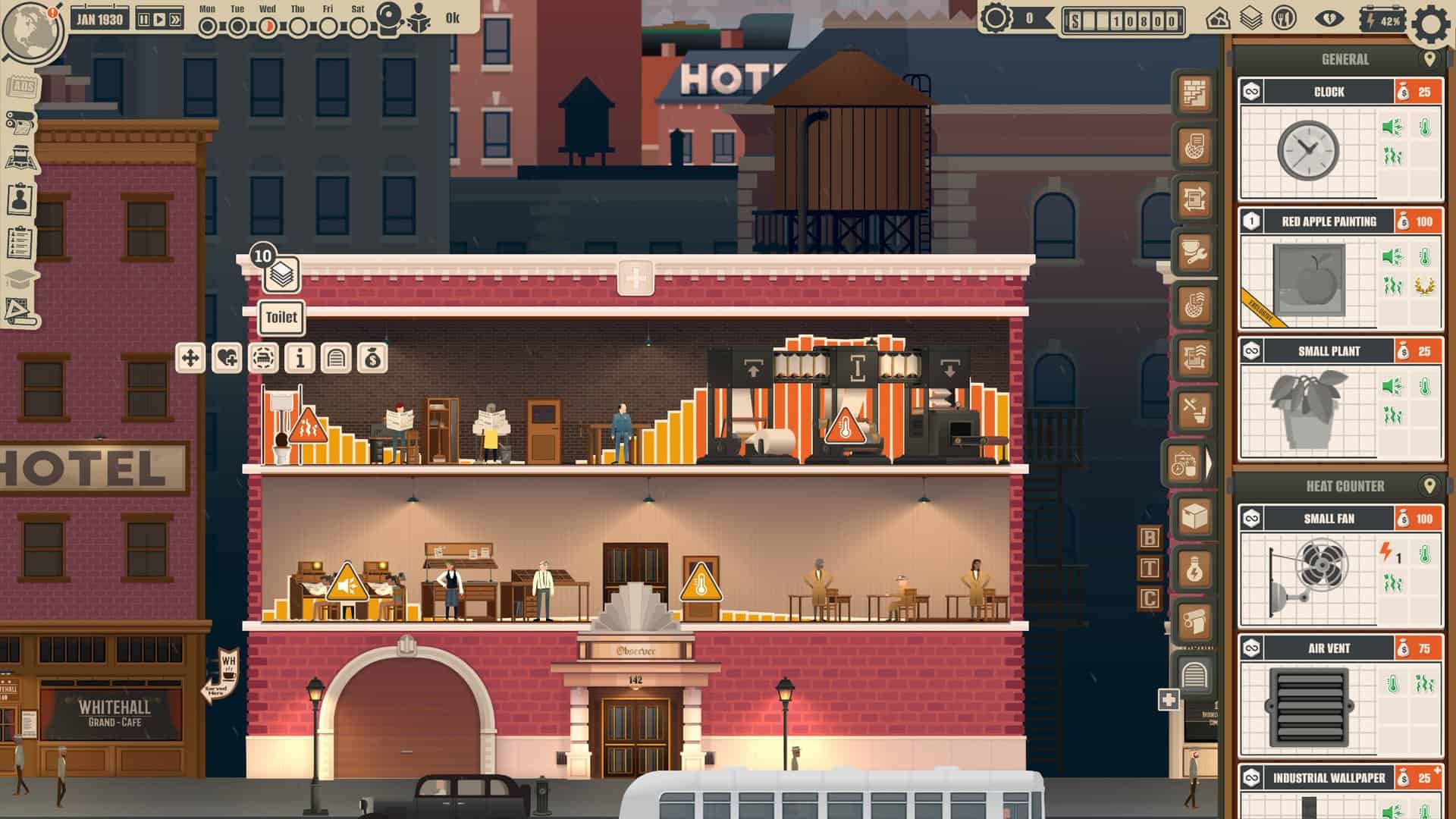 A screenshot of the comfort view in News Tower and also the item purchase screen.