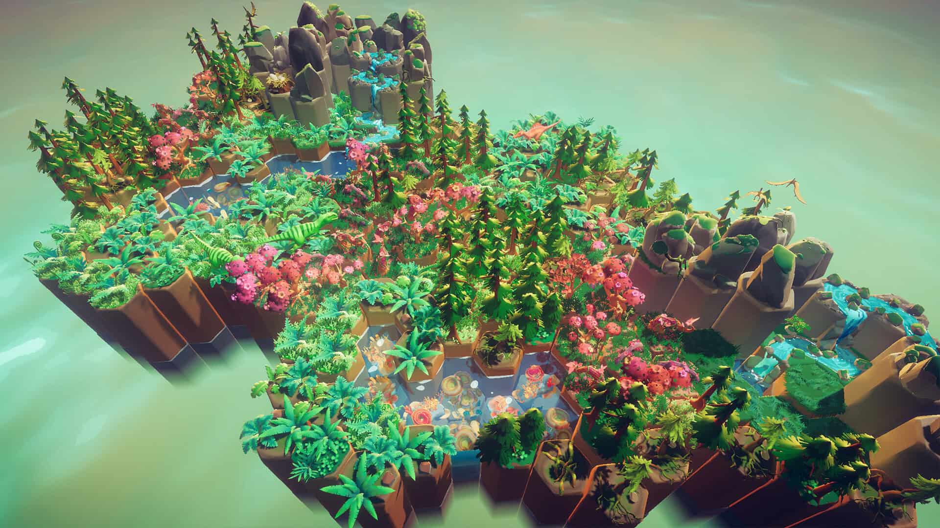 A tile based map of colorful environments.