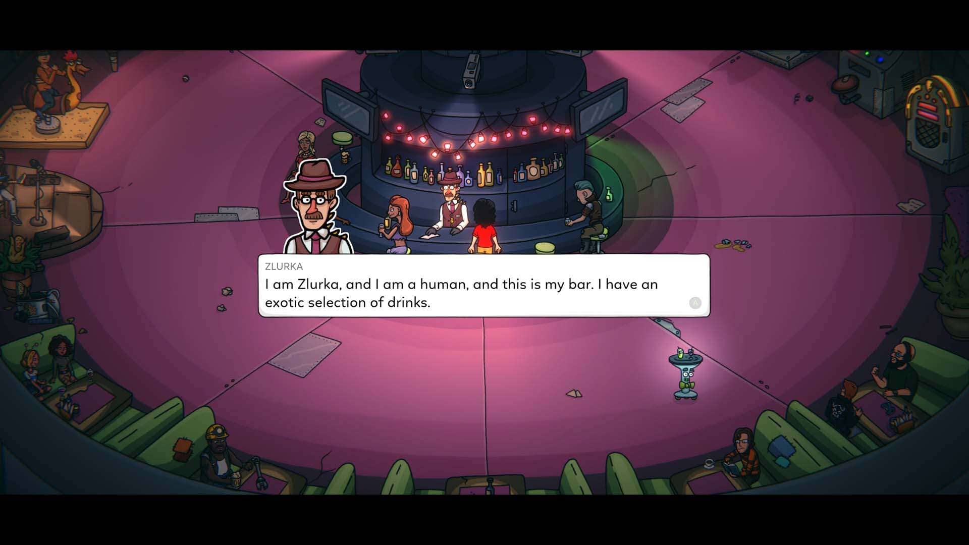 Meeting the bartender in Space Chef.