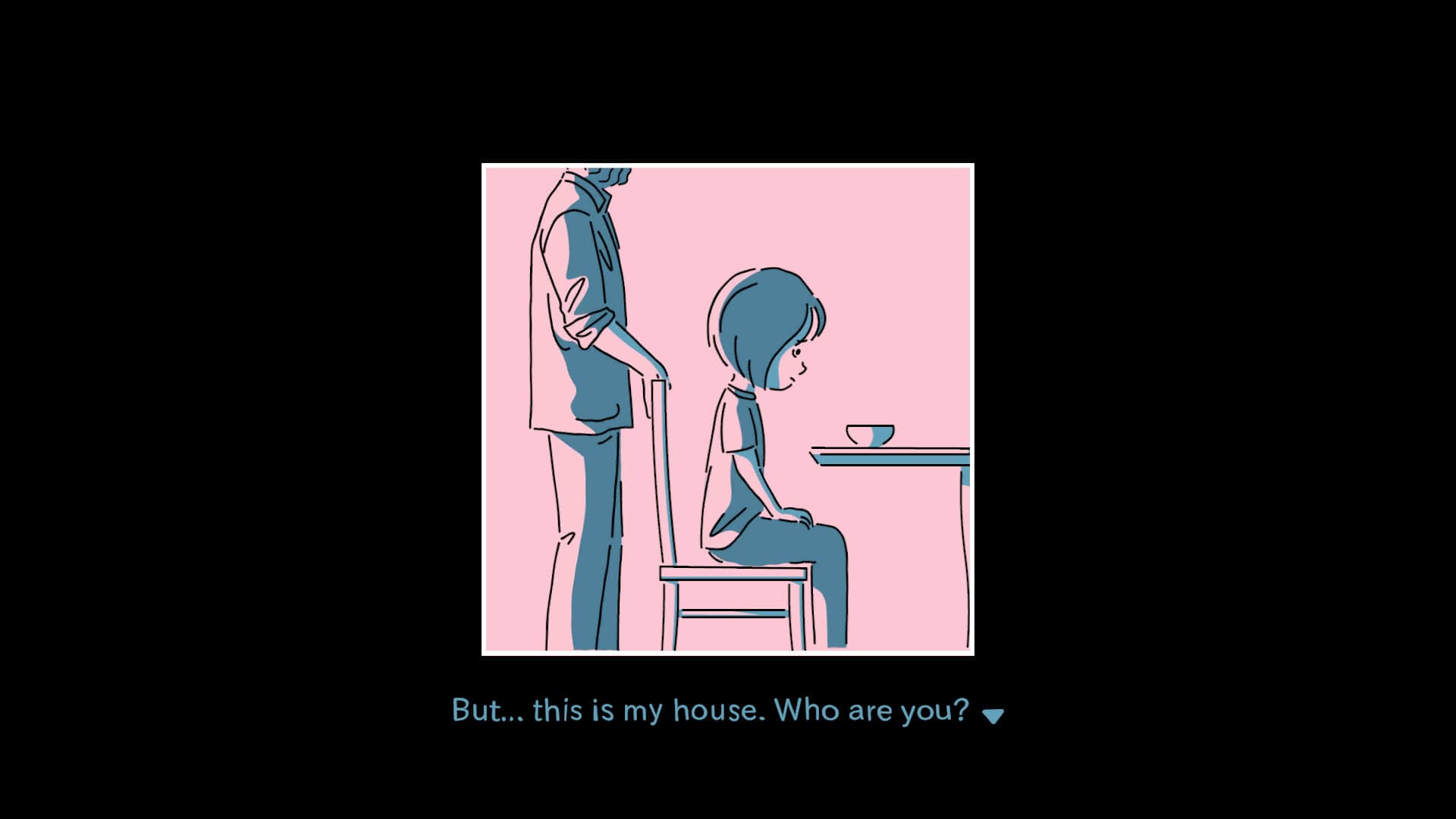 A still image shows a man standing behind a young girl.