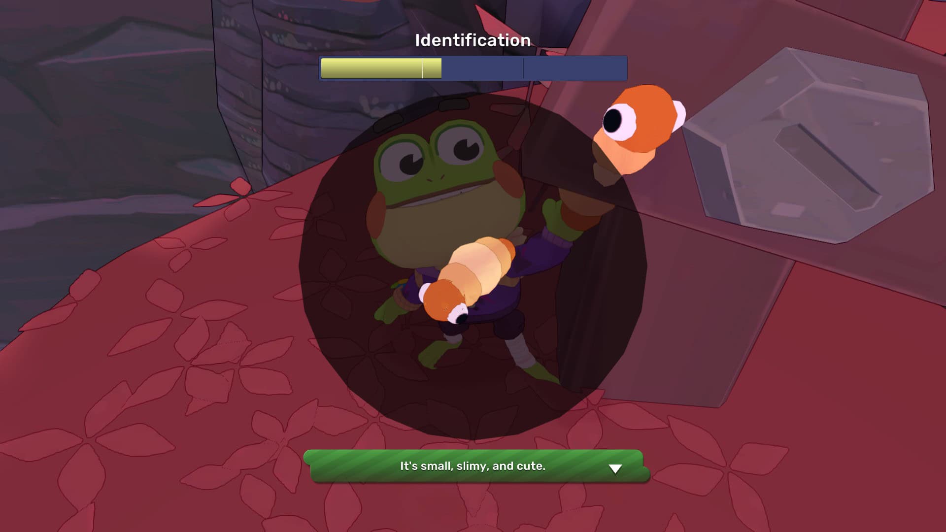 Hop holding a bug, describing how it's small, slimy and cute